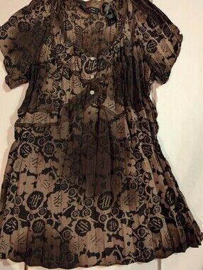 Axcess Brown and Black Printed Short Sleeve Top Sz Small